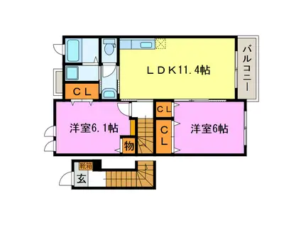 ブルースカイツAB(2LDK/2階)の間取り写真