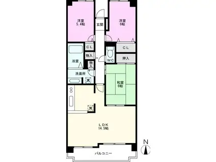 エスポワール与野 II(3LDK/2階)の間取り写真