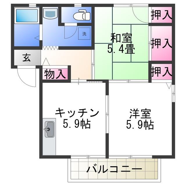 ディアス大澤(2K/2階)の間取り写真
