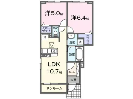 ニコリヴ(2LDK/1階)の間取り写真