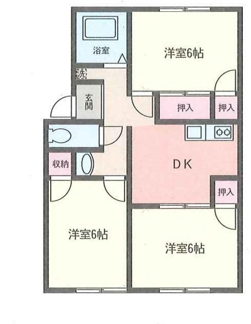 プレジール須賀B棟(3DK/1階)の間取り写真