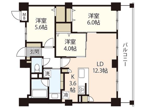 ラルステージ段原 THE MID(3LDK/8階)の間取り写真