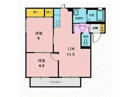 グレイス・コートB(2LDK/1階)の間取り写真