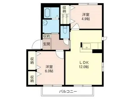 プレザントハイムA(2LDK/2階)の間取り写真