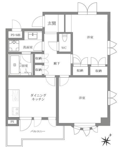 東邦ビル北里(2DK/4階)の間取り写真