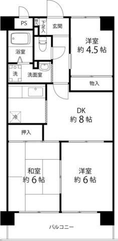 TS GARDEN蕨II(3DK/4階)の間取り写真