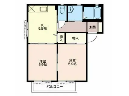 ドミール西脇(2K/2階)の間取り写真