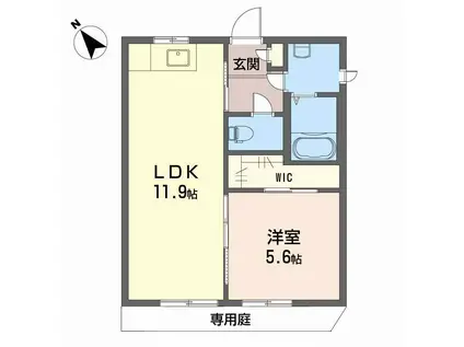 ディアス土居田 C棟(1LDK/1階)の間取り写真
