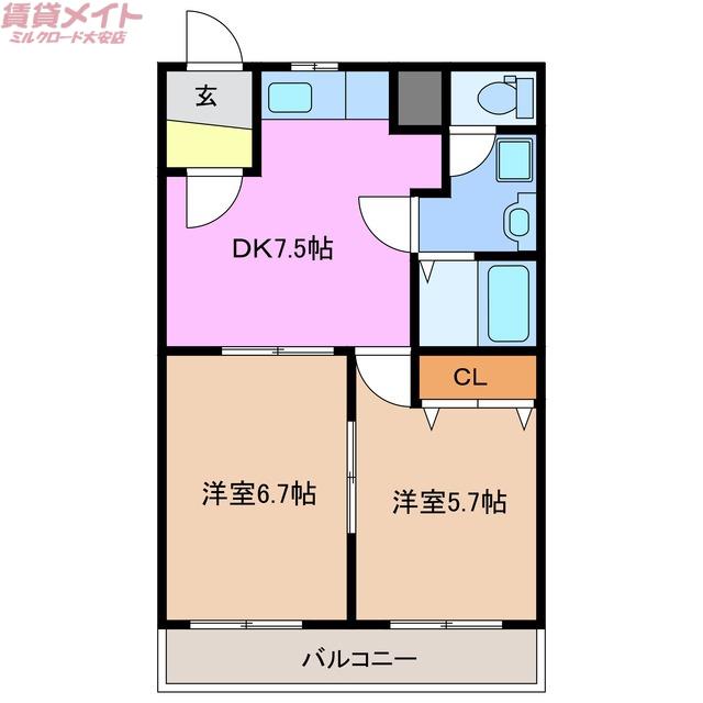 NI-CHE(2DK/3階)の間取り写真