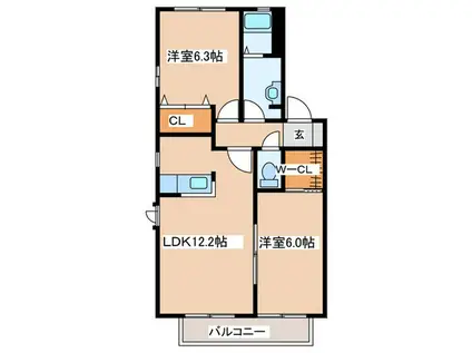 アリエスII(2LDK/1階)の間取り写真