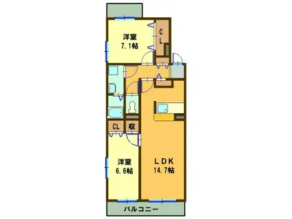 H.I レガリア(2LDK/2階)の間取り写真