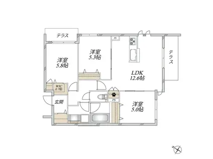 高松2丁目メゾン(3LDK/1階)の間取り写真