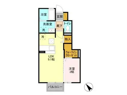 コネクト城南(1LDK/1階)の間取り写真