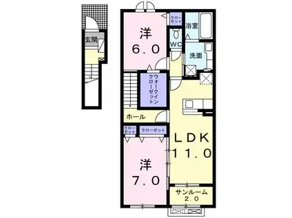 ラグラス(2LDK/2階)の間取り写真