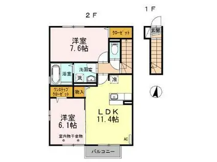 コスモグラシア大塚(1DK/2階)の間取り写真