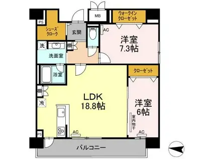 ADORABLE(2LDK/7階)の間取り写真