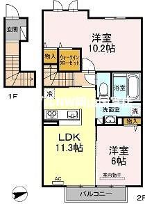 ウィステみやまえ(2LDK/2階)の間取り写真
