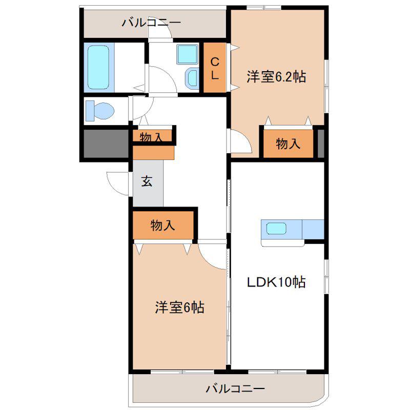 スクエアハウス(2LDK/3階)の間取り写真