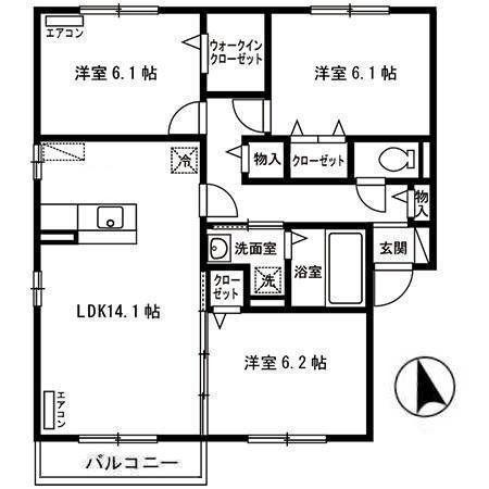 ボヌール・ヒルズ市名坂C(3LDK/2階)の間取り写真