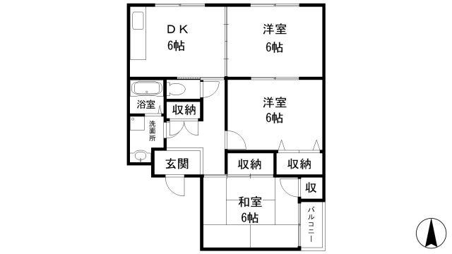 相生市 ウイング相生壱号館(3DK/3階)の間取り写真
