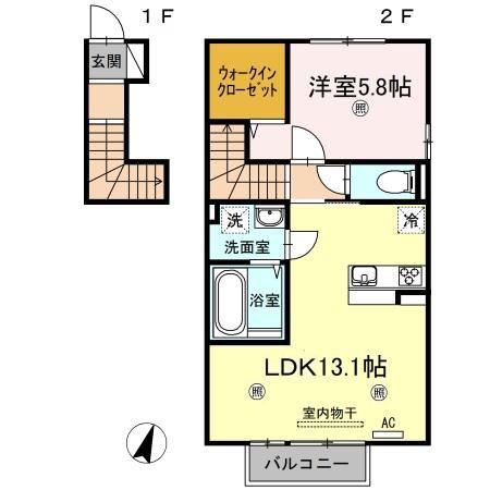 ミルキークォーツ(1LDK/2階)の間取り写真