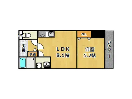 クリエオーレ福町II(1LDK/3階)の間取り写真
