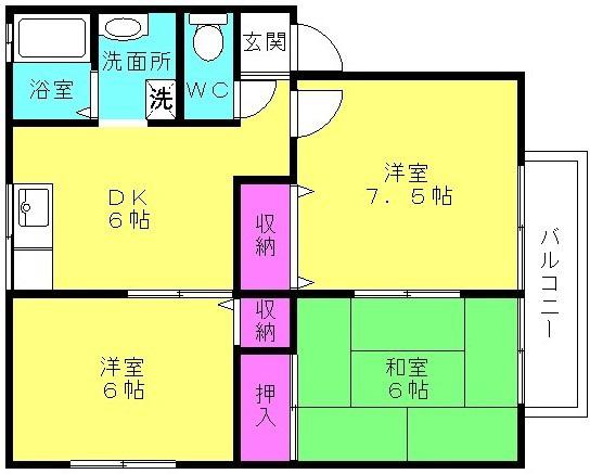 ビューラー高砂A棟(3DK/2階)の間取り写真