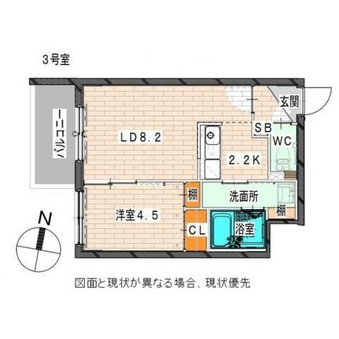 ALTA MAREA北大前(1LDK/3階)の間取り写真