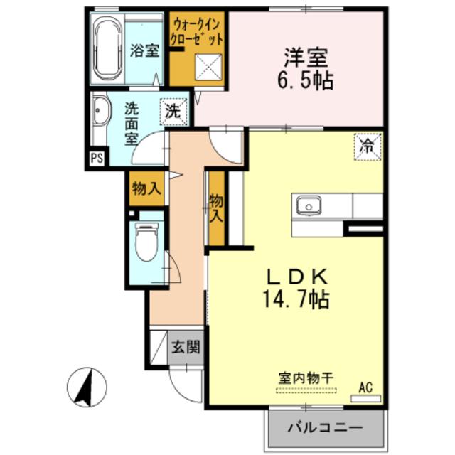 ソレイユみささぎ(1LDK/1階)の間取り写真
