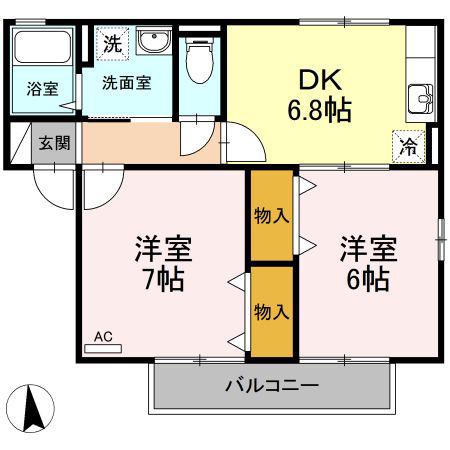 ブルーモンターニュ(2DK/2階)の間取り写真