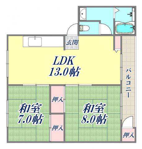 ハートフル車塚(2LDK/4階)の間取り写真