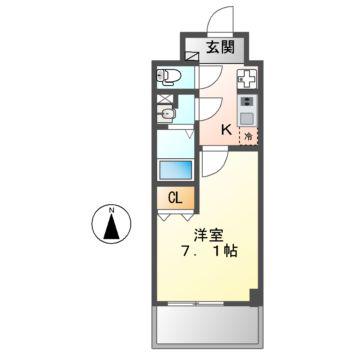 ドゥナーレ辻町(1K/1階)の間取り写真