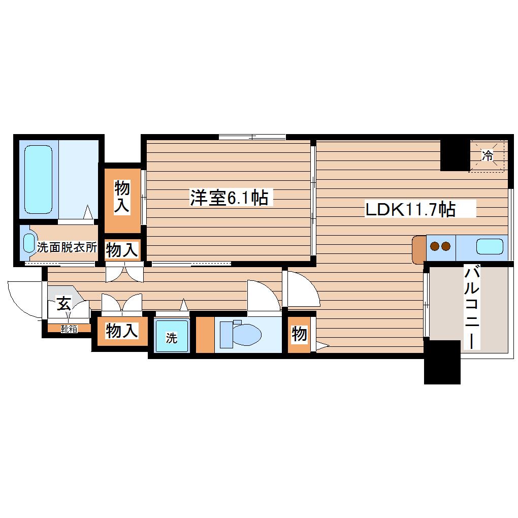ガーネットヒルズ本町(1LDK/9階)の間取り写真