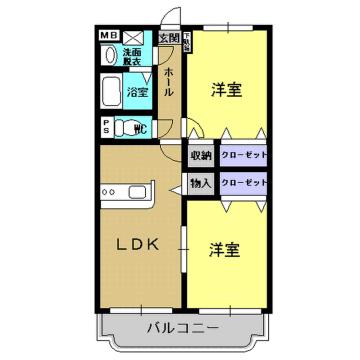Y.M ソレイユII(2LDK/1階)の間取り写真