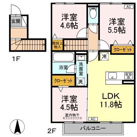 駅西III(3LDK/2階)の間取り写真