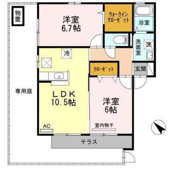 リッツハウスB棟(2LDK/1階)の間取り写真