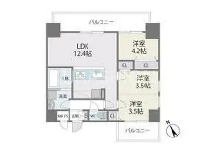 MODERN PALAZZO博多駅東(3LDK/6階)の間取り写真