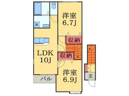 レイクビレッヂ(2LDK/2階)の間取り写真
