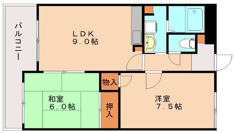 日宝サンセーヌ姪浜(2LDK/4階)の間取り写真