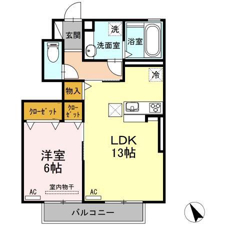 リーベ美合(1LDK/1階)の間取り写真