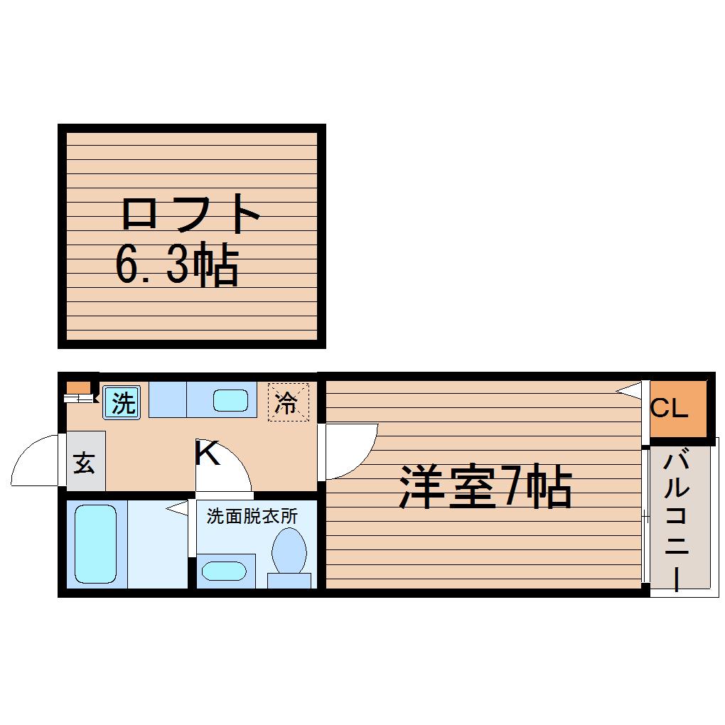 ハートフルハウス(1K/2階)の間取り写真
