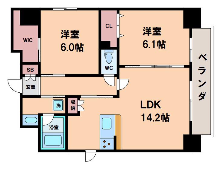 レジデンス・スエヒロ・上本町(2LDK/7階)の間取り写真