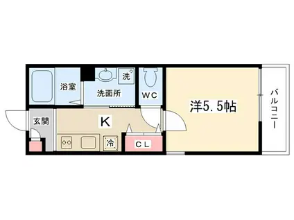 フルセイル古淵(1K/2階)の間取り写真