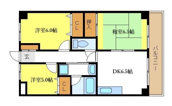 トルナーレ平野(3DK/2階)の間取り写真