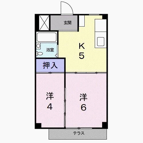 シングルハウスK(2K/1階)の間取り写真