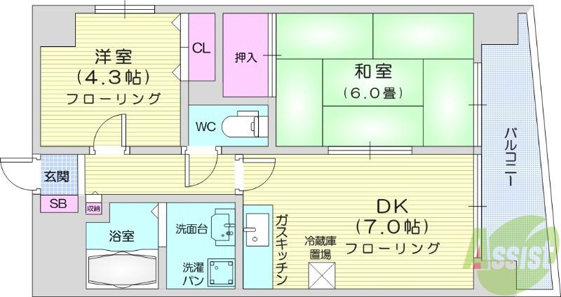 オルゴグラート仙台(2DK/5階)の間取り写真