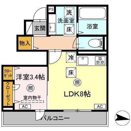 インペリアルS(1LDK/1階)の間取り写真