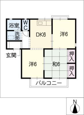 セジュールOHNO 北棟(3DK/1階)の間取り写真