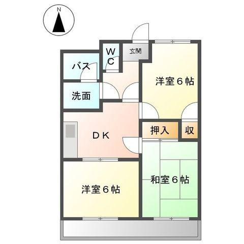 ハイツ新都田(3DK/2階)の間取り写真