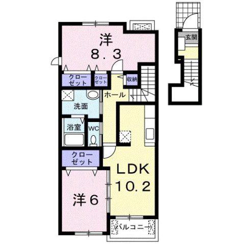 リバーヒルA(2LDK/2階)の間取り写真